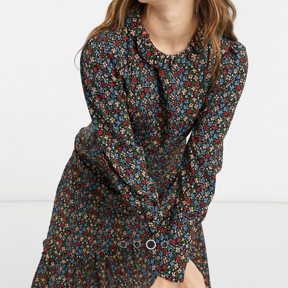 Topshop Puff Sleeve Ruffle Hem Midi